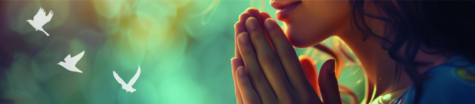 鳥と祈る女性